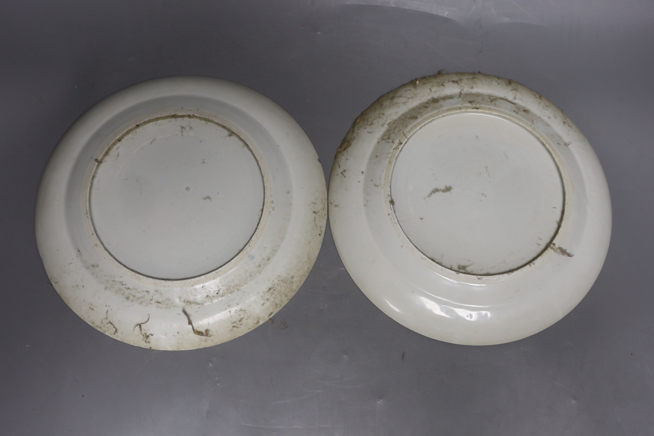 A pair of 19th century Chinese blue and white dishes, 26cms diameter